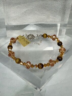 Artisan Swarovski Crystal AB with Genuine Stone Tigers Eye Bracelet (FL1035)